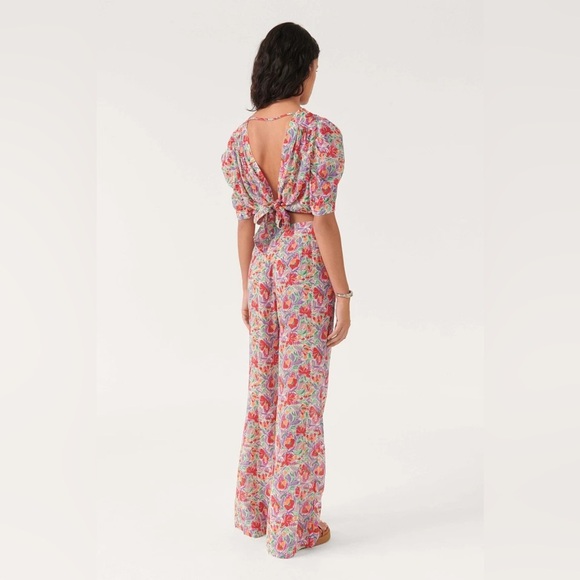 BA&SH Abo Floral Print Ecru White Multi High Waist Flowy Trouser Pants EUC Sz XS - Picture 3 of 12